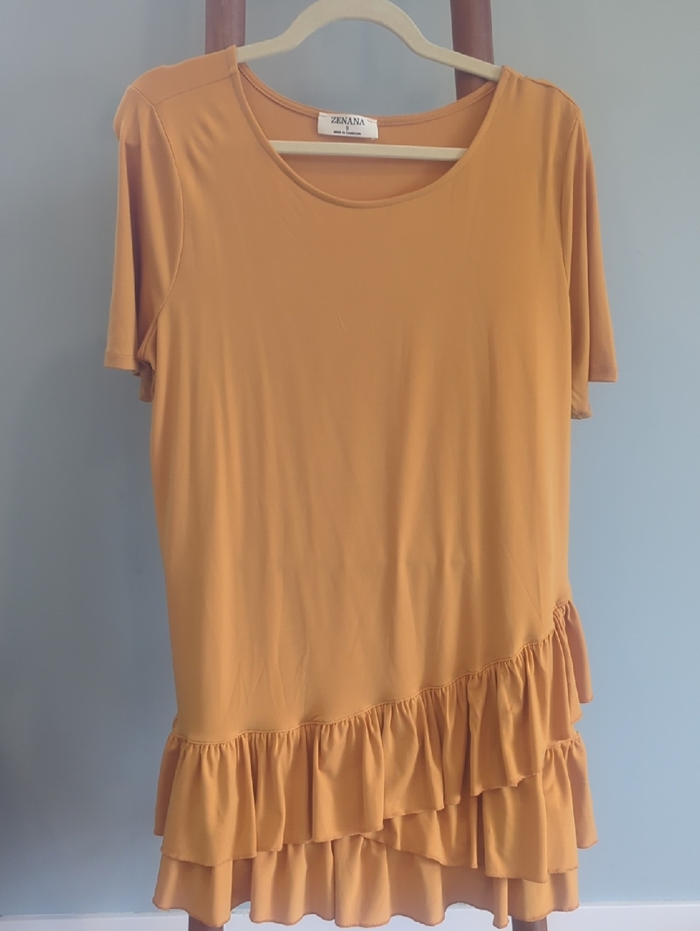 Zenana Outfitters Mustard Yellow Ruffle-Hem Dress